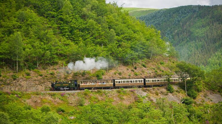 steam train and surrounding countryside.