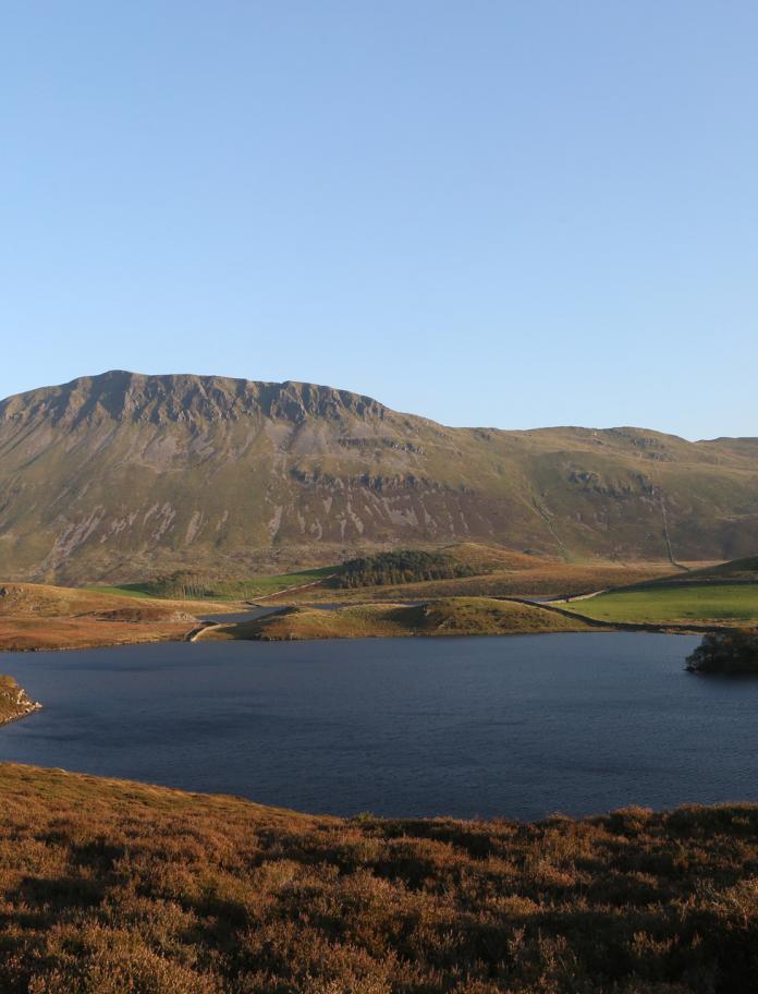 A remote lake in a mountain range. 