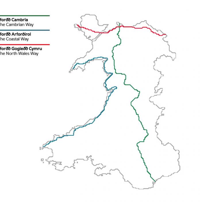 Karte der Strecken, die zum Wales Way gehören.