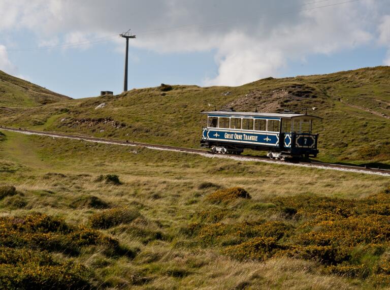 Great Orme Tramway climbing up the hill.