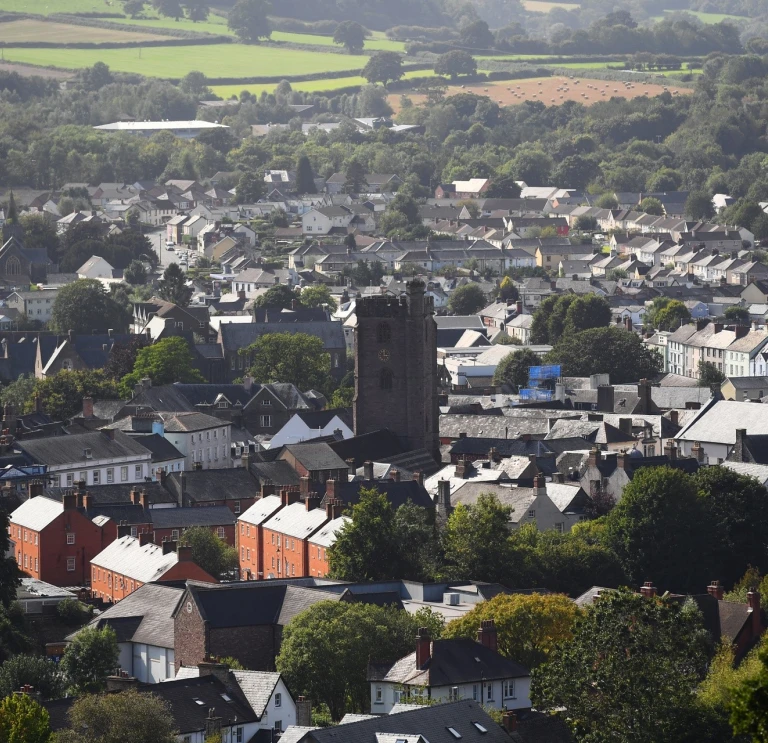 aerial view of Brecon town.