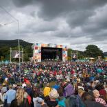 Crowds in front of a stage at Green Man festival.