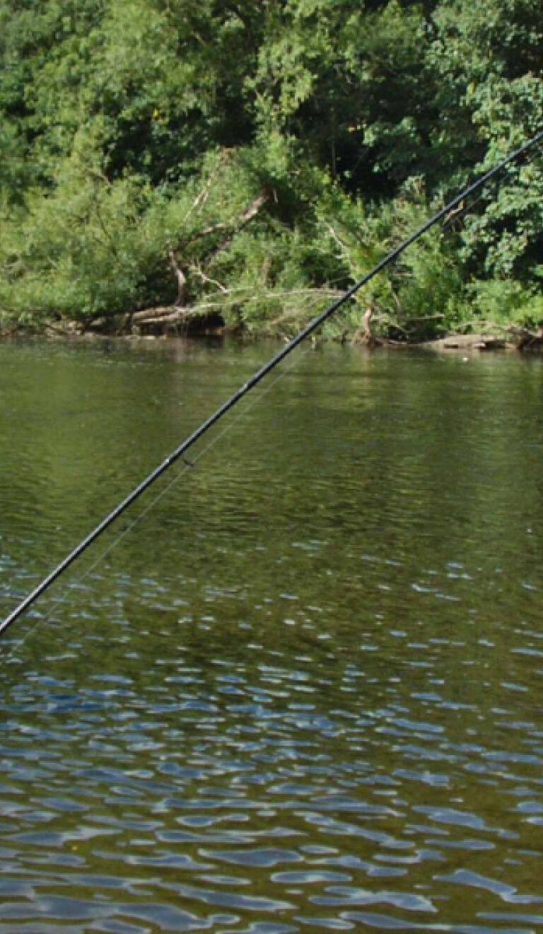 A man fishing in a river.